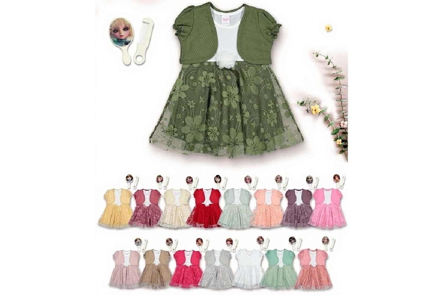 BOLEROLU GÜPÜRLÜ KIZ ELBİSE 1-2-3 YAŞ