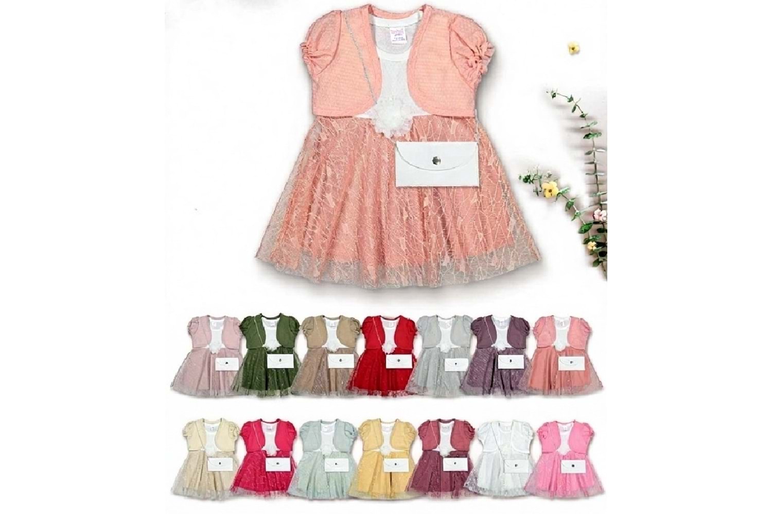 BOLEROLU GÜPÜRLÜ KIZ ELBİSE 1-2-3 YAŞ