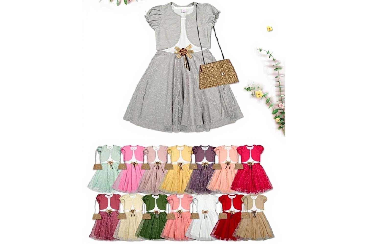 BOLEROLU GÜPÜRLÜ KIZ ELBİSE 10-11-12 YAŞ