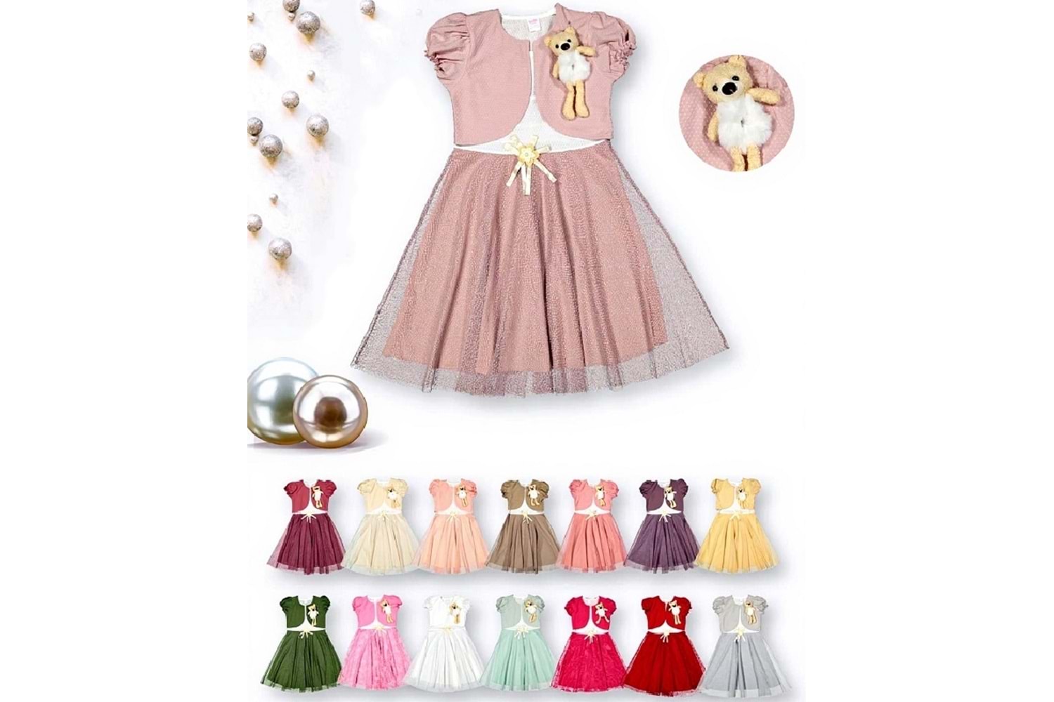 BOLEROLU GÜPÜRLÜ KIZ ELBİSE 10-11-12 YAŞ