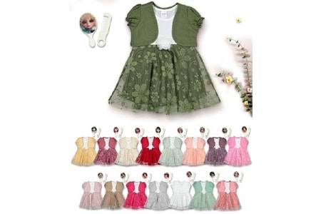 BOLEROLU GÜPÜRLÜ KIZ ELBİSE 1-2-3 YAŞ