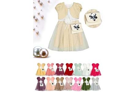 BOLEROLU GÜPÜRLÜ KIZ ELBİSE 4-5-6 YAŞ