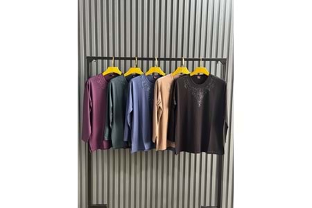 3XL NAKIŞLI , TAŞLI ANNE BLUZ