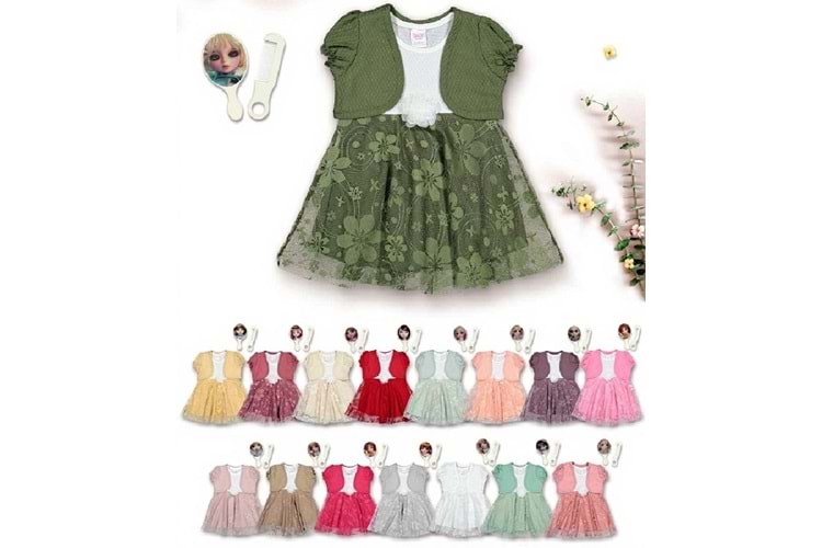 BOLEROLU GÜPÜRLÜ KIZ ELBİSE 1-2-3 YAŞ