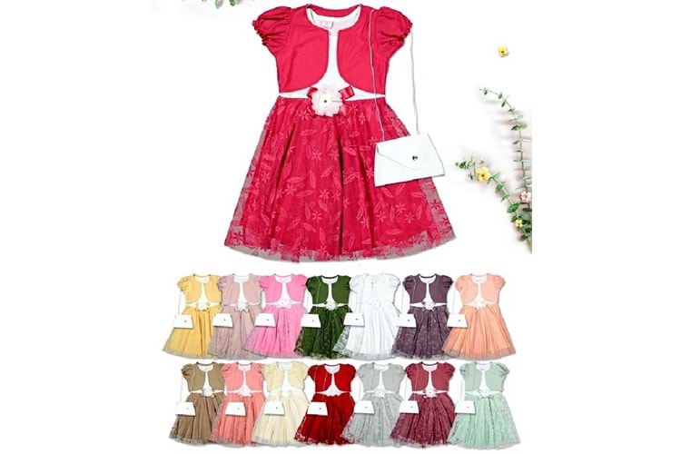 BOLEROLU GÜPÜRLÜ KIZ ELBİSE 7-8-9 YAŞ