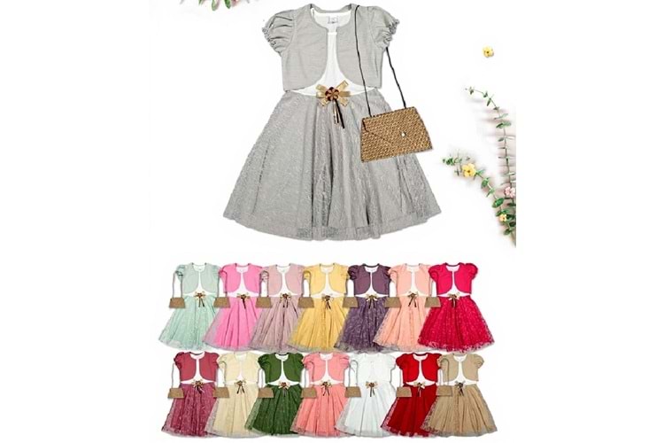 BOLEROLU GÜPÜRLÜ KIZ ELBİSE 10-11-12 YAŞ