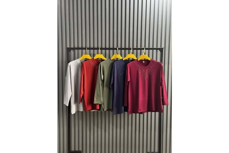 3XL NAKIŞLI , TAŞLI ANNE BLUZ